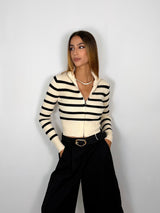 Pull Zip a righe - Crema