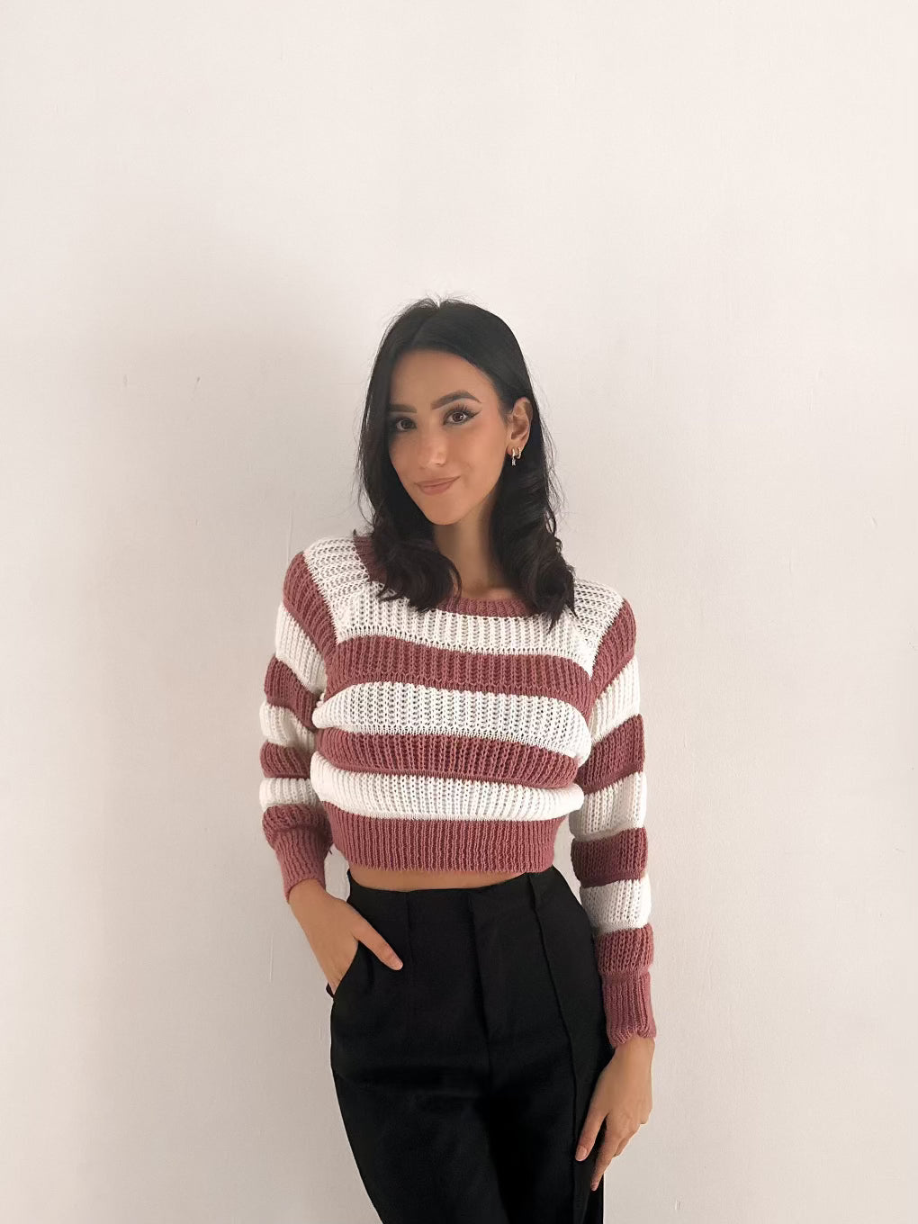 Maglione corto a righe